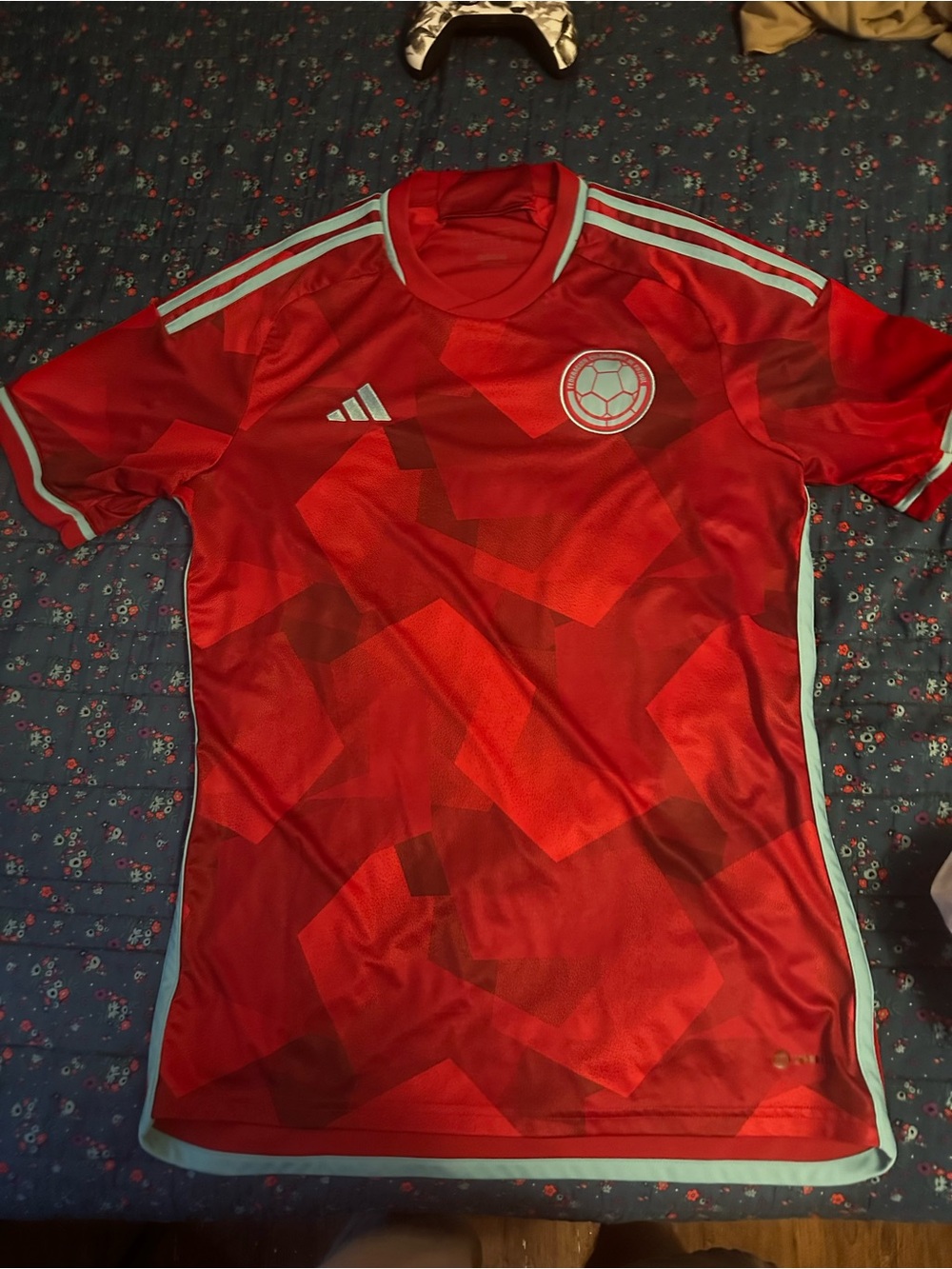 Adidas Red 2022/2023 Away Men’s Soccer Jersey with Light Blue Accents